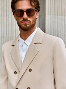 Manfinity Mode Traje formal casual de hombre con solapa muescada y abotonadura sencilla - Caqui - Ver 5