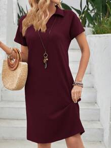 EMERY ROSE Blue Casual Batwing Sleeve Dress Summer - Burgundy - View 3