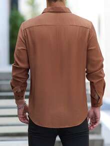 Manfinity Mode Áo sơ mi nam tay dài màu trơn thường ngày đi làm, mùa xuân và mùa hè - màu nâu - Xem 2