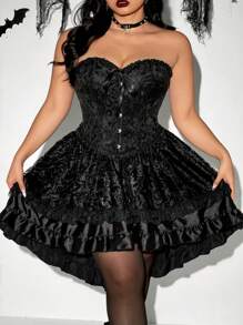 Flirla Plus Size Solid Color Lace Patchwork Front Tie Casual 2 Pieces Set