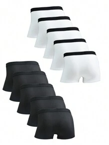 Manfinity Underwear&Sleepwear Basics 10pcs/Pack Men's Solid Color Black & White Comfortable Briefs