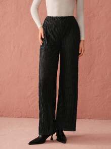 Enchnt Damen einfarbige Hose mit Tasche, lässig