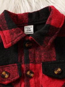 SHEIN Vintaside Kids 2pcs Baby Boy Plaid Long Sleeve Single-Breasted Jacket And Solid Color Pants Casual Outfit, For Christmas - Red - View 6