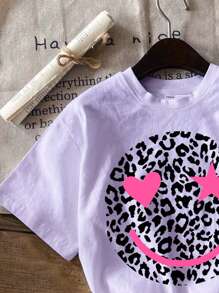 SHEIN Leap Crew Tween Girl Simple Round Neck Short Sleeve T-Shirt, Suitable For Spring And Summer - Purple - View 3