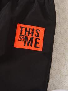 SHEIN 3pcs/Set Young Boy Casual Sports College Style Short Sleeve T-Shirt, Hooded Half-Zip Jacket With Label, And Label Printed Pants, Suitable For Daily Wear, School, Sport, Outdoor Activities In Spring And Summer, Cool Fashion Summer Holiday - Black - View 5