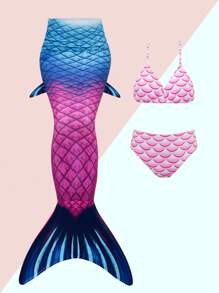 Tween Girls Mermaid Princess Bikini Swimwear - Blue - View 1