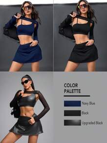 Innovista 3 合 1 不对称短款背心、裙子和短上衣、网球裙套装、透气可拆卸网眼袖上衣、女士健身套装、健身套装、高尔夫服装、秋装