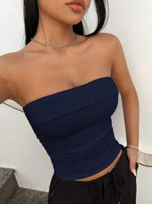 SHEIN EZwear 女士海军蓝无缝短款背心