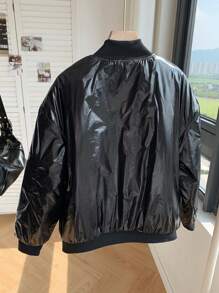 Comfortcana Black Zip Up Quilted Lined Baseball Collar Winter Coat - Black - View 7