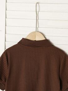 SHEIN Vacaura قميص قصير الأكمام غير رسمي فضفاض ذو ياقة بولو لون أحادي للأولاد في الصيف