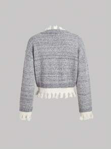 SHEIN MOD Contrast Color Asymmetrical Hem Knitted Cardigan,Fall,Business Casual,Fairy Core,90s - Grey - View 10