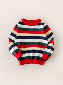 PrepCrw Chandail tricoté à col rond, manches longues, coupe ample, rayures rouges et blanches, pour jeunes filles, pour la rentrée scolaire, automne/hiver