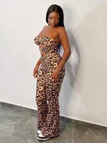 Slaydiva Salopetă de damă, de vară, pentru plajă, cu imprimeu leopard