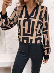 SHEIN Clasi Contrasterende kleuren bedrukte casual blouse voor dames