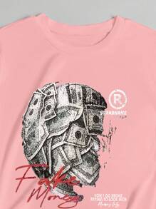 Coolane 女式夏季标语和眼睛印花圆领短袖休闲 T 恤图案 T 恤女式上衣 - 粉色 - 查看 3