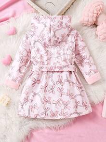 女童粉色蝴蝶全身印花长袖连帽舒适保暖睡袍