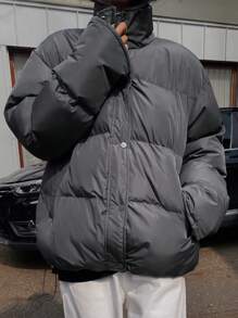 DAZY Áo khoác mùa đông ấm áp cổ đứng rộng rãi cho nữ - Màu xám đen - Xem 9