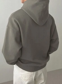 DAZY Men's Solid Color Fleece Sweatshirt, Autumn/Winter Hoodie - Army Green - View 2