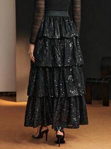 MOTF Soiréza 亮片层叠荷叶边下摆短裙 - 黑色 - 查看 7