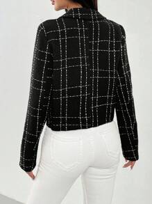 Chiquease Women Tie-Up Printed Lapel Collar Daily Wear Suit Jacket - Black - View 2