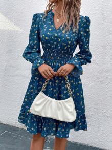 SHEIN Clasi Vestidos Impressão Floral Dits Entalhe pescoço Cintura franzida