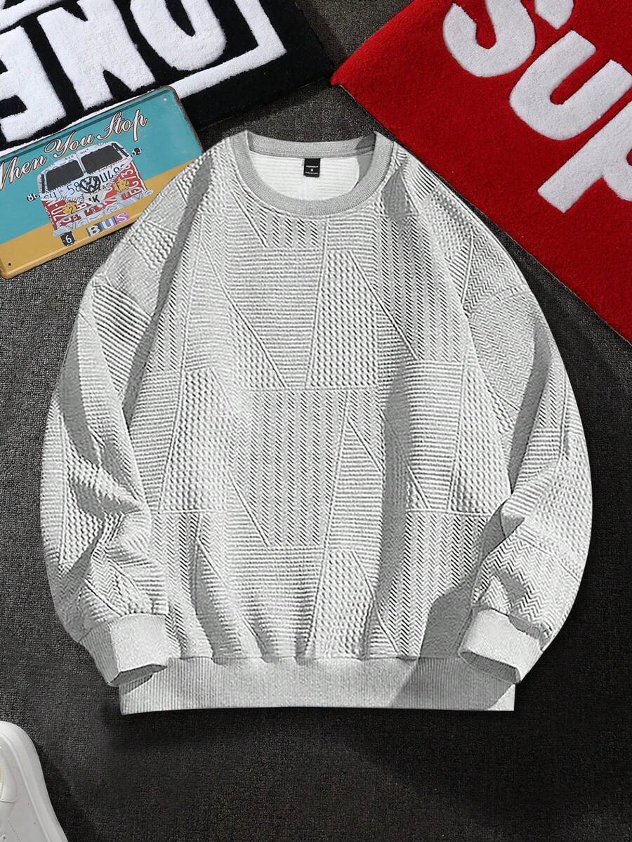 Manfinity Homme Men's Solid Color Minimalist Casual Crewneck Long Sleeve Pullover Sweatshirt - Grey - View 1