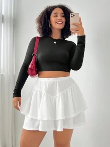 SHEIN EZwear 大码女式荷叶边下摆纯色裤裙 - 白色 - 查看 4