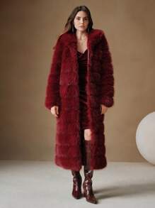 Anewsta 女士优雅纯色圣诞蓬松连帽长外套，时尚秋冬