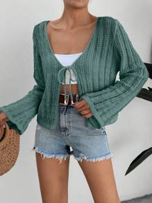 RueChic Tied Up Ajure  Cardigan - Mint Green - View 3