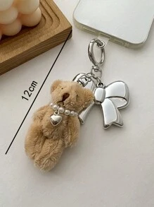 ROMWE Kawaii 1 件韩国可爱珍珠大蝴蝶结棕熊心汽车钥匙扣、耳机吊坠、手机壳、包包挂件、钥匙圈 - 彩色 - 查看 3