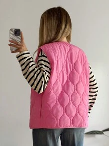 Forever 21 Women's Pink Quilted Padded Vest Jacket, Winter - Pink - View 2