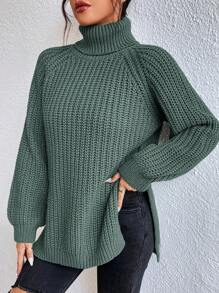 SHEIN Frenchy Jersey de cuello alto liso y minimalista, de manga larga, para uso diario casual, tops de manga larga