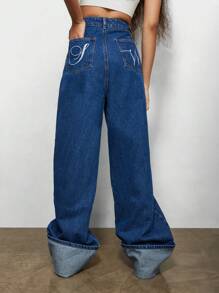 SUMWON WOMEN 街头翻领牛仔裤 - 藍色 - 查看 2