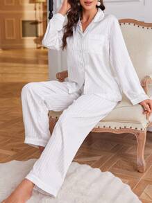 Conjunto de pijama de mujer con rayas y jacquard, ideal para vacaciones