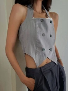 DAZY Débardeur femme casual à encolure ras-du-cou - Gris - Voir 6