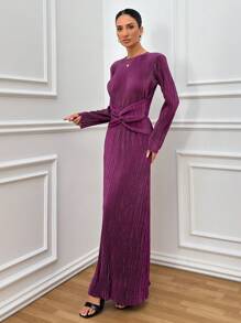 RueChic 优雅风格，褶皱缎面品质，正面带结细节的长裙