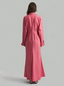 Ontre Women's Elegant Minimalist Light Pink Long Dress, Winter Cotton Fall Dresses