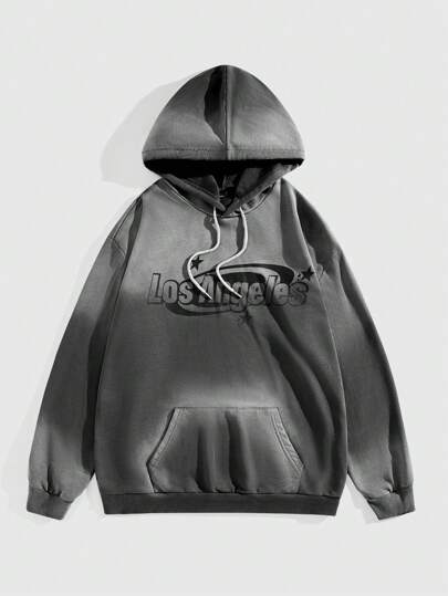 Prep Herren Langarm Kapuzenpullover mit Buchstaben Muster, minimalistisch, Lässig