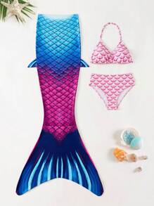 Tween Girls Mermaid Princess Bikini Swimwear - Blue - View 6