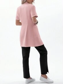 TaskEZ Women Scrubs  Uniform Button Front Hospital Nurse Scrub Dress Lab Coat Clothe 2 Front Pockets+ One Inner Pocket - Pink - View 7