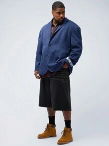 Manfinity VCAY 大码男士休闲编织条纹宽松长袖西装外套适合秋冬季节