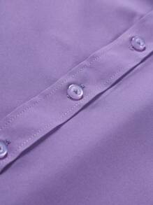 Manfinity Mode Men's Front Button Short Sleeve Casual Top - Lilac Purple - View 7