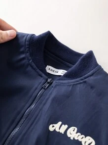 PrepCrw 少女海军蓝字母刺绣梭织修身长袖棉服外套，返校季 - 藍色 - 查看 6