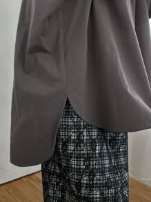 FRIFUL 女式夏季宽松休闲纯色圆领蝙蝠袖 T 恤，荷叶边 - 深灰色 - 查看 7