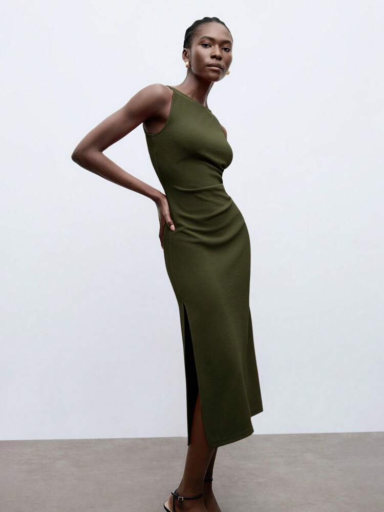 SHEIN Maija Women's Solid Side Slit Hem Sleeveless Bodycon Work Dress,Autumn Outfits For Women  St Patrick's Day Women Easter Summer Outfits Easter Dress Women Party Top Beach Dress Summer Holiday Outfits Each Vacation Outfits For Women  Summer Outfit For Women Going Out Outfits Graduation Graduation Outfit  Casual Dresses  Casual Blouses For Women