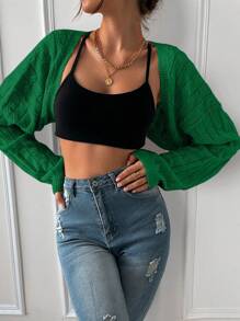 Chiquease Spring & Autumn Casual Solid Color Cropped Cardigan - Green - View 3