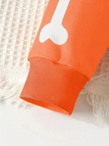 2pcs/Set Young Boy Long Sleeve Skeleton Print Hooded Top And Pants - Multicolor - View 3