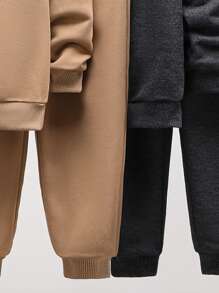 6pcs/Set Kids Boys' Casual Letter Print Graphic Crew Neck Sweatshirt And Solid Color Jogger Pants 2 Pieces Outfit, Suitable For School, Garden, Beach, Birthday, Spring, Summer, Autumn, Winter. Buy 2 Get 1 Free, Fleece, Thickened - Multicolor - View 6