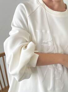 FRIFUL Casual Letter Embossing Raglan Sleeve Sweatshirt,Fall Women Clothes - Beige - View 2