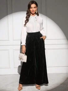 Gownix Velvet Elastic Waist Wide Leg Pants, Autumn